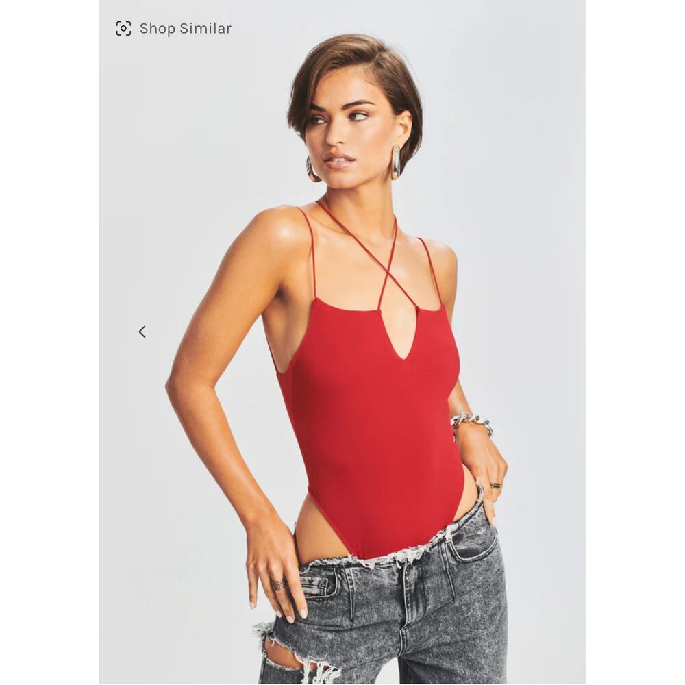 Ser.O.Ya Echo Bodysuit Red Crisscross Strap Open Back Sleeveless Sz M
